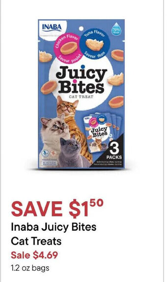 Petvalu Inaba Juicy Bites Cat Treats 1.2 oz bags offer