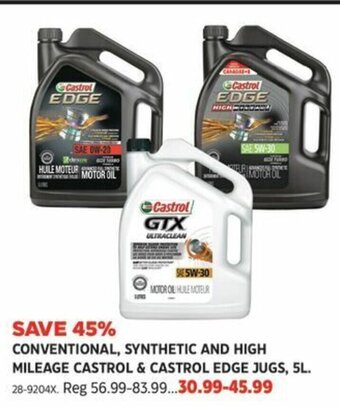 Canadian Tire CONVENTIONAL, SYNTHETIC AND HIGH MILEAGE CASTROL & CASTROL EDGE JUGS, 5L. offer