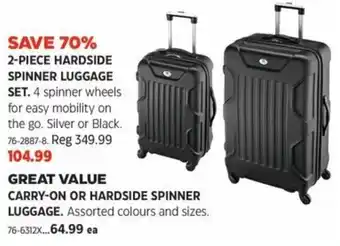 Canadian Tire 2-PIECE HARDSIDE SPINNER LUGGAGE SET. 4 spinner wheels for easy mobility on the go. Silver or Black. offer