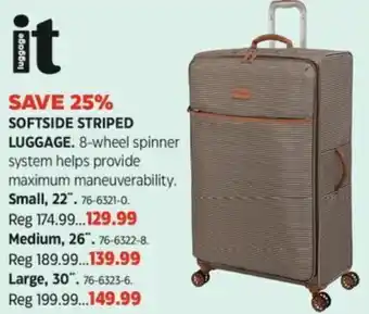 Canadian Tire SOFTSIDE STRIPED LUGGAGE. 8-wheel spinner system helps provide maximum maneuverability. Small, 22" offer