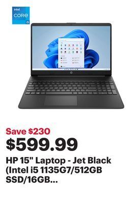 Best Buy Hp 15 laptop - jet black (intel i5 1135g7/512gb ssd/16gb ram/windows 11 home) offer