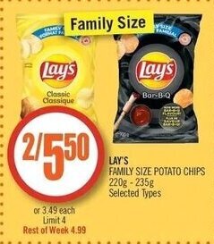 Shoppers Drug Mart Lay's FAMILY SIZE POTATO CHIPS 220g -235g offer