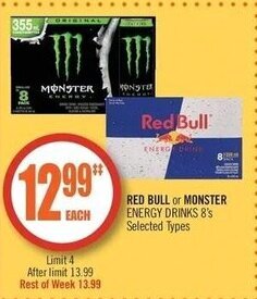 Shoppers Drug Mart RED BULL or MONSTER ENERGY DRINKS 8's offer