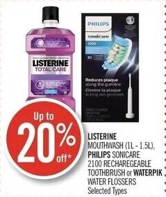 Shoppers Drug Mart LISTERINE MOUTHWASH (1L-1.5L), PHILIPS SONICARE 2100 RECHAREGEABLE TOOTHBRUSH or WATERPIK. WATER FLOSSERS Selected Types offer