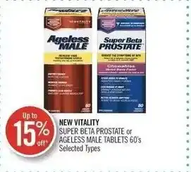 Shoppers Drug Mart NEW VITALITY SUPER BETA PROSTATE or AGELESS MALE TABLETS 60's Selected Types offer