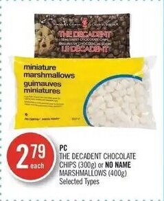 Shoppers Drug Mart PC THE DECADENT CHOCOLATE CHIPS (300g) or NO NAME MARSHMALLOWS (400g) offer