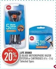Shoppers Drug Mart LIFE BRAND 5 BLADE MOTIONSPHERE RAZOR SYSTEM or CARTRIDGES (4's-5's) offer