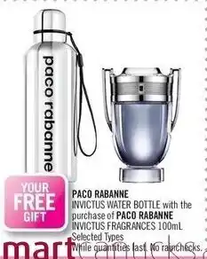 Shoppers Drug Mart PACO RABANNE INVICTUS WATER BOTTLE with the purchase of PACO RABANNE INVICTUS FRAGRANCES 100ML offer