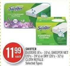 Shoppers Drug Mart SWIFFER DUSTERS (6's-10's), SWEEPER WET (20's-24's) or DRY (20's-32's) CLOTH REFILLS offer