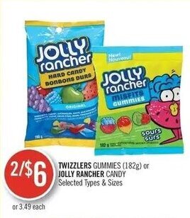 Shoppers Drug Mart TWIZZLERS GUMMIES (182g) or JOLLY RANCHER CANDY offer