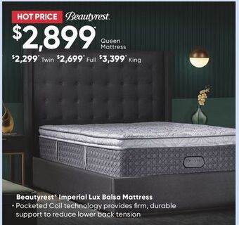 Sleep Country Beautyrest® imperial lux balsa mattress offer