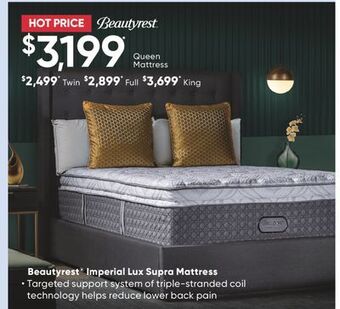 Sleep Country Beautyrest® imperial lux supra mattress offer