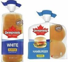 Sobeys DEMPSTER'S White or 100% Whole Wheat Bread 675 g, Hot Dog or Burger Buns 8 pk offer