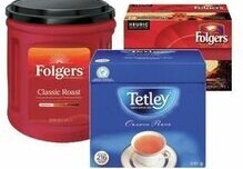 Sobeys FOLGERS Coffee K-Cup® Pods 12 pk, Ground 544-865 g, 1850 Roast and Ground 340 g or TETLEY Orange Pekoe Tea 216 pk offer