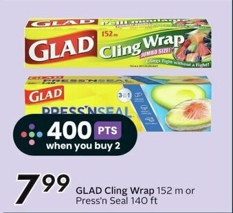 Sobeys GLAD Cling Wrap 152 m or Press'n Seal 140 ft offer