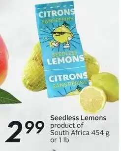 Sobeys Seedless Lemons product of South Africa 454 g or 1 lb offer