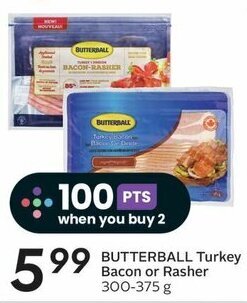 Sobeys BUTTERBALL Turkey Bacon or Rasher 300-375 g offer