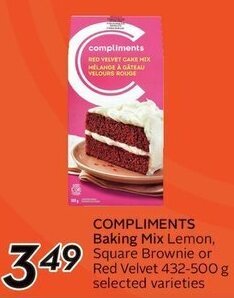 Sobeys COMPLIMENTS Baking Mix Lemon, Square Brownie or Red Velvet 432-500 g selected varieties offer