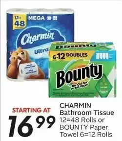 Sobeys CHARMIN Bathroom Tissue 12=48 Rolls or BOUNTY Paper Towel 6-12 Rolls offer