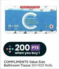 Sobeys COMPLIMENTS Value Size Bathroom Tissue 30=100 Rolls offer