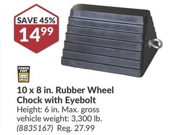 Princess Auto 10 x 8 in. rubber wheel chock with eyebolt offer