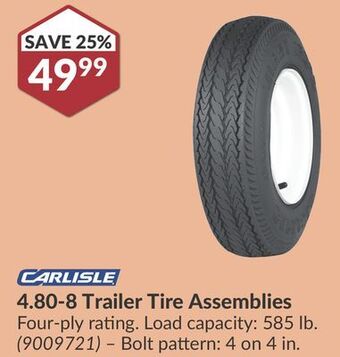 Princess Auto 4.80-8 trailer tire assemblies offer