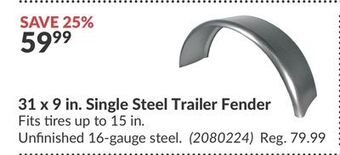 Princess Auto 31 x 9 in. single steel trailer fender offer