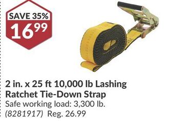 Princess Auto 2 in. x 25 ft 10,000 lb lashing ratchet tie-down strap offer