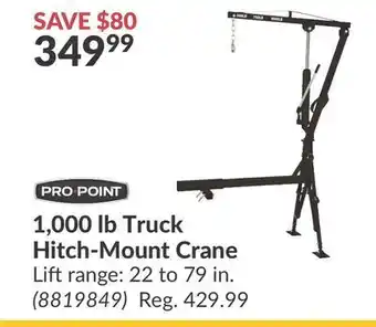 Princess Auto 1, 000 lb truck hitch-mount crane lift range offer