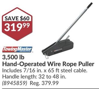 Princess Auto 3,500 lb hand-operated wire rope puller offer