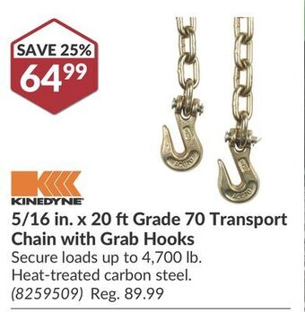 Princess Auto 5/16 in. x 20 ftgrade 70 transport chain with grab hooks offer