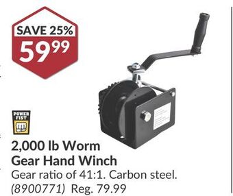 Princess Auto 2,000 lb worm gear hand winch offer