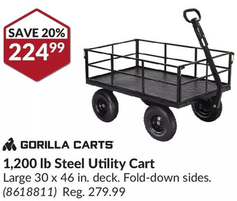 Princess Auto Gorilla carts 1,200 lb steel utility cart offer