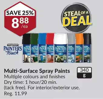 Princess Auto Painter's touch multi-surface spray paints offer