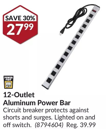 Princess Auto Powerfist 12-outlet aluminum power bar offer