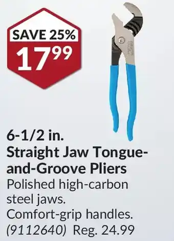 Princess Auto Channellock 6-1/2 in. straight jaw tongue-and-groove pliers offer