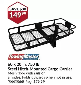 Princess Auto Towing master 60 x 20 in. 750 lb steel hitch-mounted cargo carrier offer