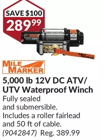 Princess Auto Mile marker 5,000 lb 12v dc atv/utv waterproof winch offer