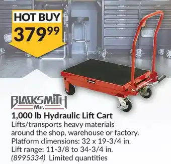 Princess Auto Mr.blacksmith 1,000 lb hydraulic lift cart offer