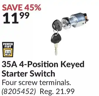 Princess Auto Power fist 35a 4-position keyed starter switch offer