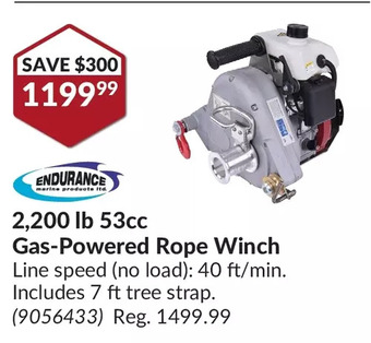 Princess Auto Endurance 2,200 lb 53cc gas-powered rope winch offer