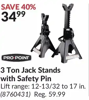 Princess Auto Pro.point 3 ton jack stand with safety pin offer