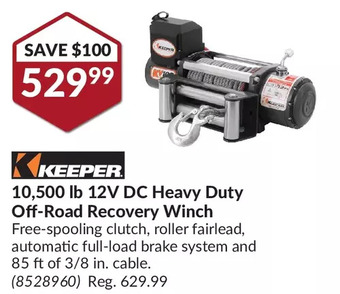 Princess Auto Keeper 10,500 lb 12v dc heavy duty off-road recovery winch offer