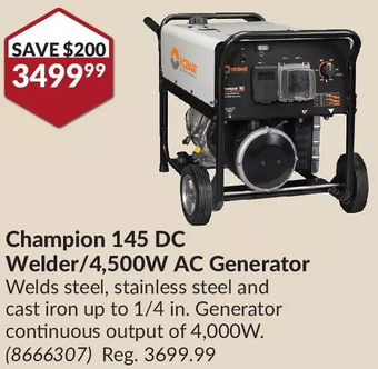 Princess Auto Hobart champion 145 dc welder/4,500w ac generator offer