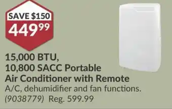 Princess Auto 15,000 BTU, 10,800 SACC Portable Air Conditioner with Remote offer
