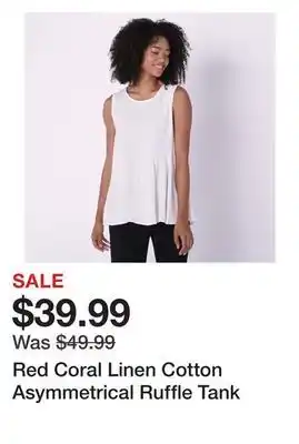 TSC Stores Red coral linen cotton asymmetrical ruffle tank offer