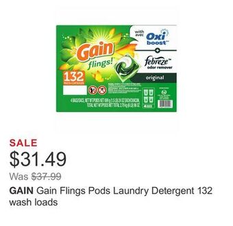 Costco Gain flings pods laundry detergent 132 wash loads offer