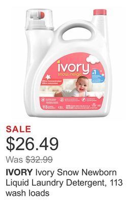 Costco Ivory snow newborn liquid laundry detergent, 113 wash loads offer