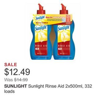 Costco Sunlight rinse aid 2x500ml, 332 loads offer