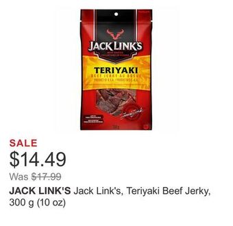 Costco Jack link's, teriyaki beef jerky, 300 g (10 oz) offer